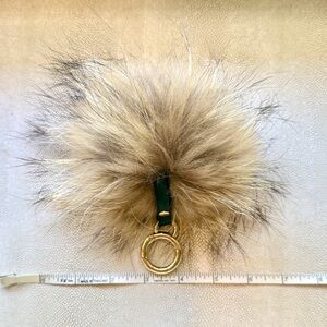 Natural Raccoon Fur Pom-Pom Keychain with Gold Hardware